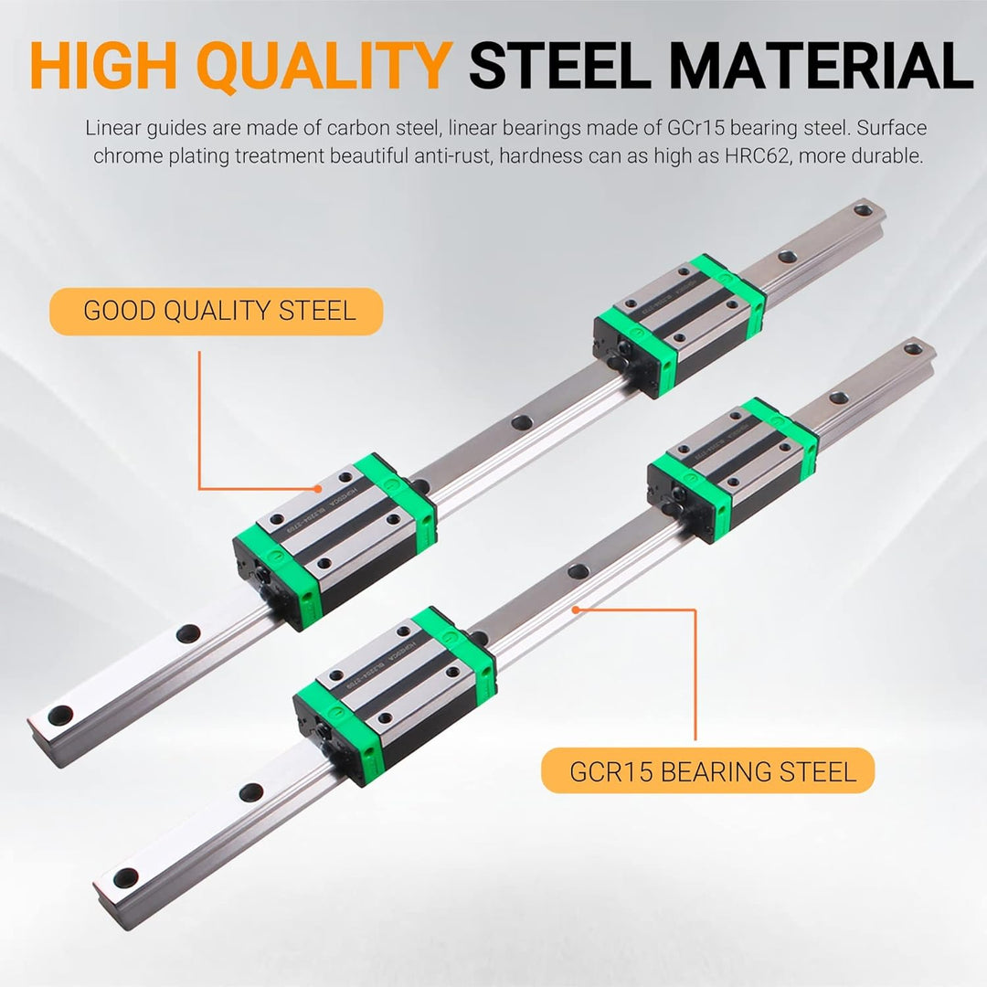 CNCYEAH Linearführung set 2 Stücke HGR25 Linearschiene 300 mm Linearführungsschiene + 4 Stück HGH25C
