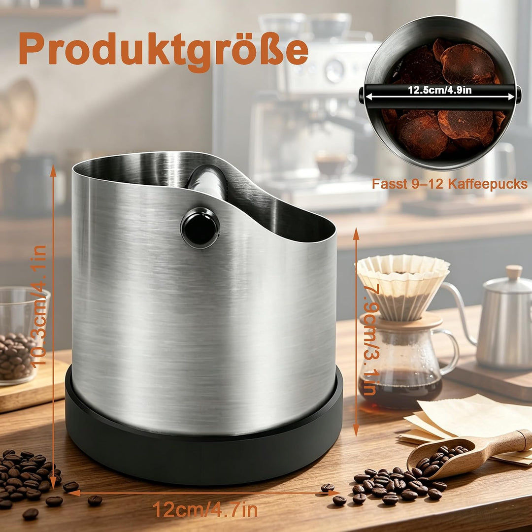 700 ml Abklopfbehälter für Siebträger aus Edelstahl, Espresso Knock Box mit abnehmbarer Klopfstange