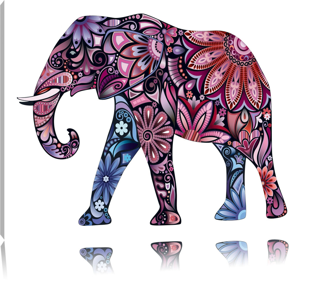 Elefant mit Ornamenten Format: 100x70 auf Leinwand, XXL riesige Bilder fertig gerahmt mit Keilrahmen