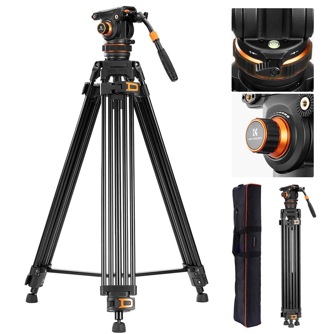 Video stativ, K&F Concept VA3+BV20 Kamera Stativ,Videostativ mit 360°Fluidkopf,191cm Video Tripod, K
