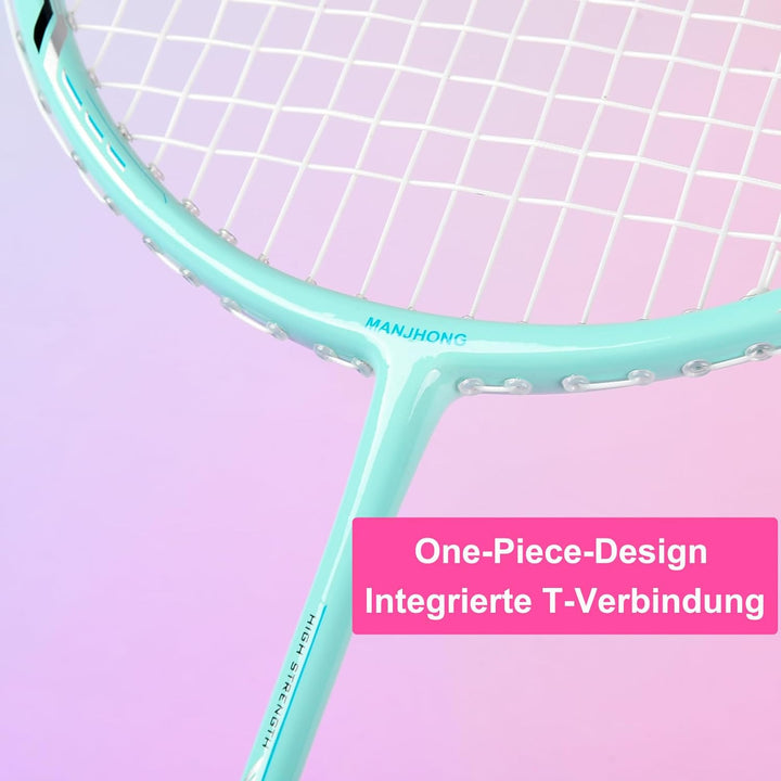 Badminton Set mit 2 Graphit Schläger - Kratzfestes Design - Federball Set für Erwachsene Incl. Feder