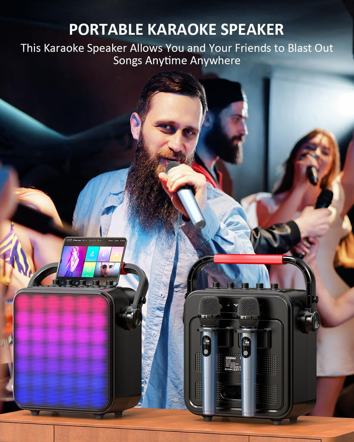 Karaoke Maschine,Karaoke anlage Box mit 2 mikrofonen,Bluetooth Lautsprecher,PA System mit Karaoke-Mo