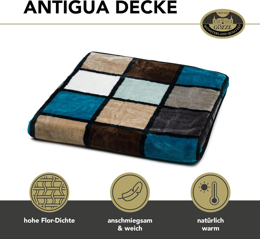 Gözze - Weiche Kuscheldecke, Cashmere Feeling, Hohes Stoffgewicht 500 g/m², Antigua, 150 x 200 cm -