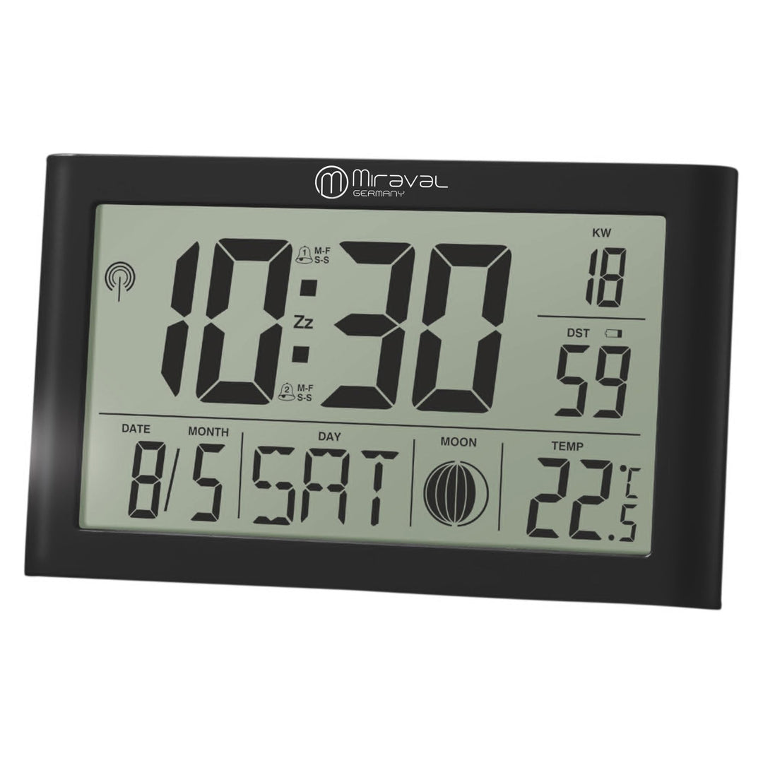Miraval LCD Tisch-Funk-Uhr: digital, mit Datums- und Temperaturanzeige, geräuschlos, Countdown-Timer
