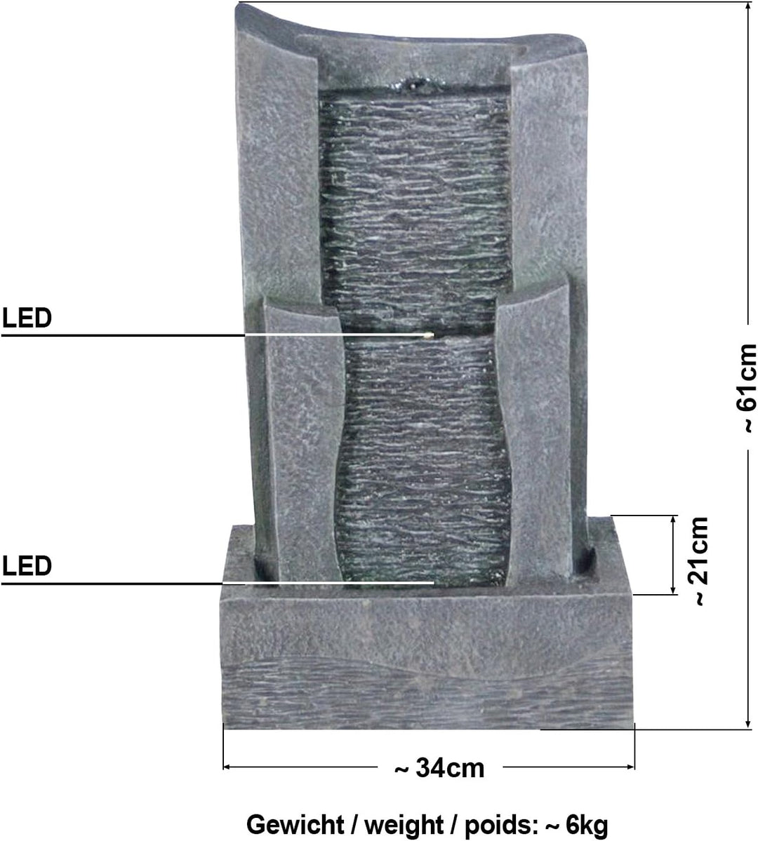 AMUR Gartenbrunnen Brunnen Zierbrunnen Zimmerbrunnen Brunnen mit LED-Licht 230V Wasserfall Wasserspi
