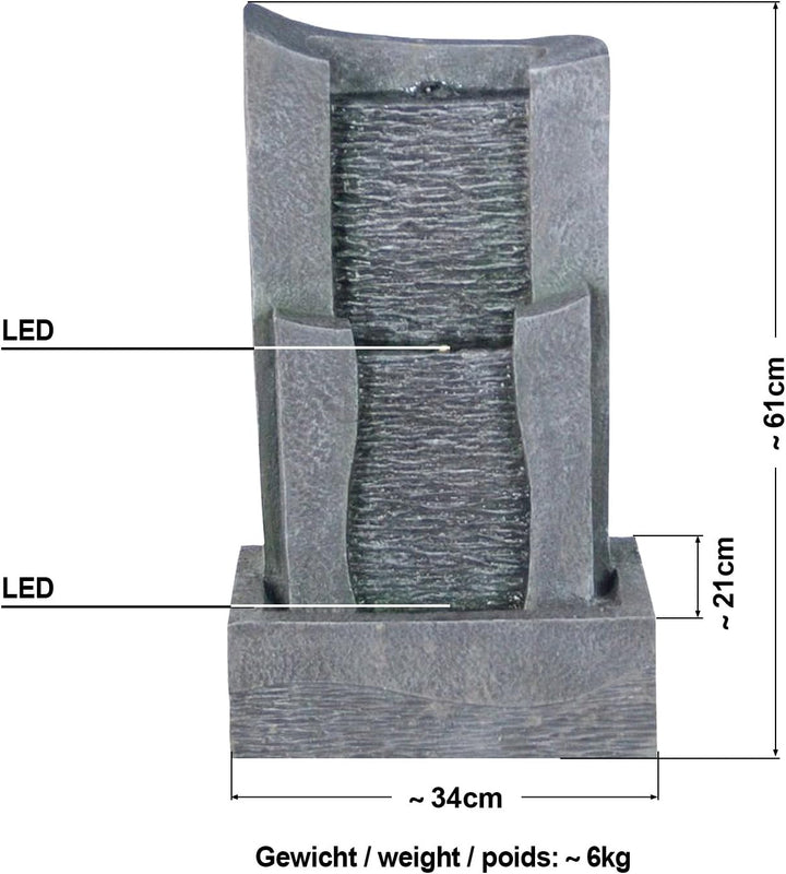 AMUR Gartenbrunnen Brunnen Zierbrunnen Zimmerbrunnen Brunnen mit LED-Licht 230V Wasserfall Wasserspi
