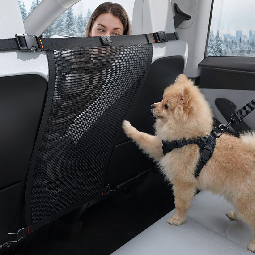 Spigen Tesla Model Y/3/X/S Hundegitter Auto, Tierbarriere mit Hartgitter & Haken für Rücksitz-Trenne