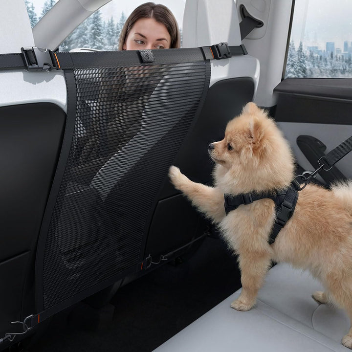 Spigen Tesla Model Y/3/X/S Hundegitter Auto, Tierbarriere mit Hartgitter & Haken für Rücksitz-Trenne