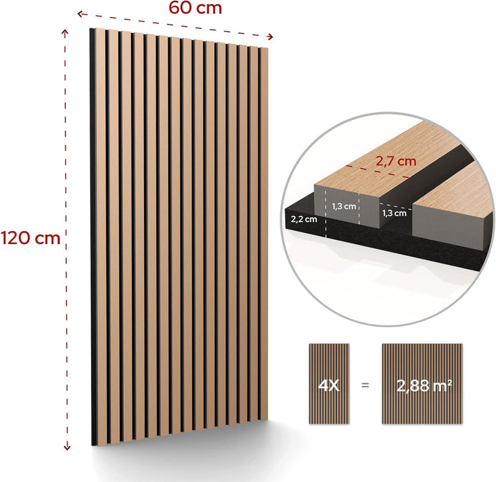 Arebos Akustikpaneele 120x60 cm | Lamellenwand in Holzoptik für Wand & Decke | modernes Wandpaneel m