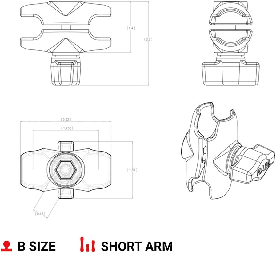 RAM MOUNTS RAP-B-201U-A Kurzer Arm, Kurzer Arm
