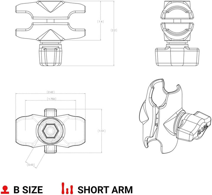 RAM MOUNTS RAP-B-201U-A Kurzer Arm, Kurzer Arm