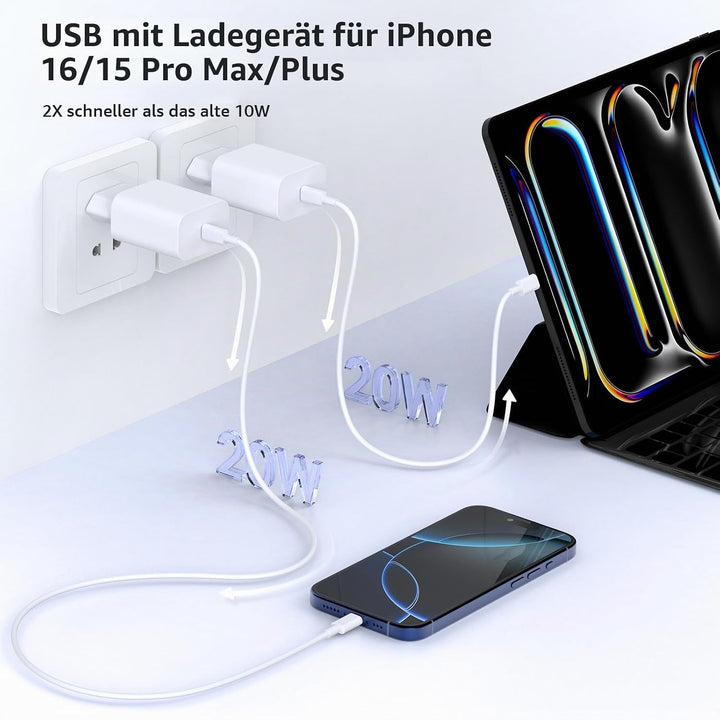 USB C Ladegerät für iPhone 16 15 17/16 15 17 Pro/16 15 17 Pro Max/16 15 Plus/17Air/17E, 20W USBC Sch