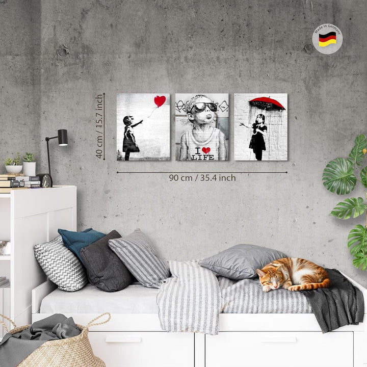 Novart FERTIG ZUM AUFHÄNGEN - Wandbilder Set Banksy - Collage XXL Wohnzimmer N003135a, 30x40 cm - 3B