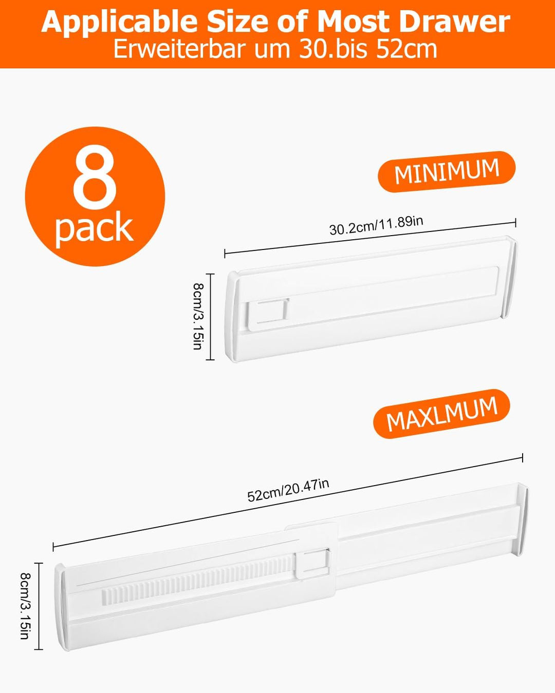 8er Set Schubladentrenner Verstellbar Kunststoff Schubladentrenner(28.5-50.5cm) Küche, Adjustable Dr