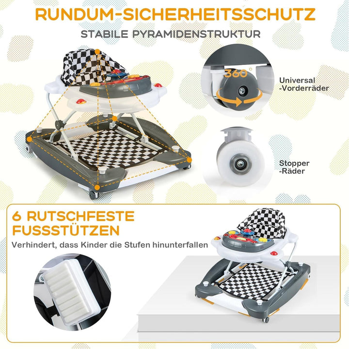 FANTASK Lauflernhilfe, Baby Walker 6-in-1 höhenverstellbar, Lauflernhilfe klappbar mit abnehmbarem S
