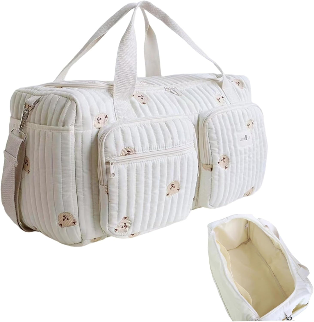 Gesteppte Wickeltasche, grosse Kapazität, Teddybär-Muster, niedliche Reisetasche, tragbar und leicht