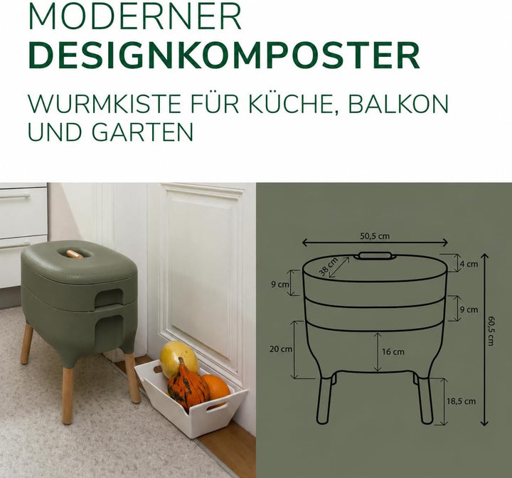 Natursache Ersatzetage für Design-Komposter/Wurmkomposter – grün I Ideal als Wurmfach für Küche, Bal