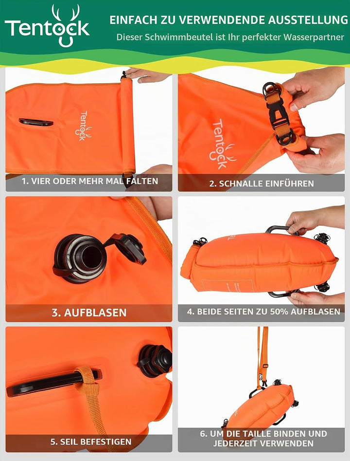 Tentock Schwimmboje 28L Wasserdicht Aufblasbare Trockentasche Schwimmen Sicherheitsschwimmer für Was