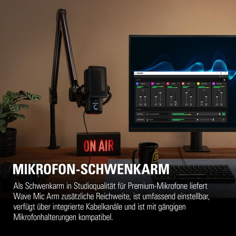 Elgato Wave Mic Arm - Streaming Boom mit Kabelkanälen für einen sauberen Arbeitsplatz, Tischklemme,