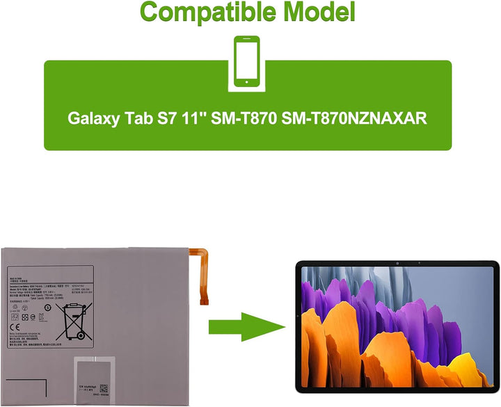 SwarKing Ersatz Akku Kompatibel mit Samsung Galaxy Tab S7 11" SM-T870 SM-T870NZNAXAR EB-BT875ABY wit