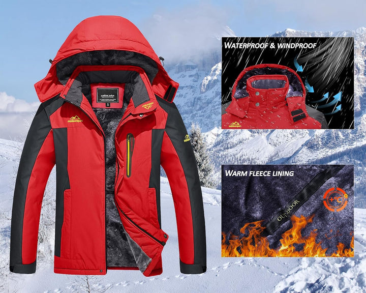 KEFITEVD Herren Winterjacke Wasserabweisende Warm Gefüttert Skijacke Outdoorjacke mit Abnehmbarer Ka