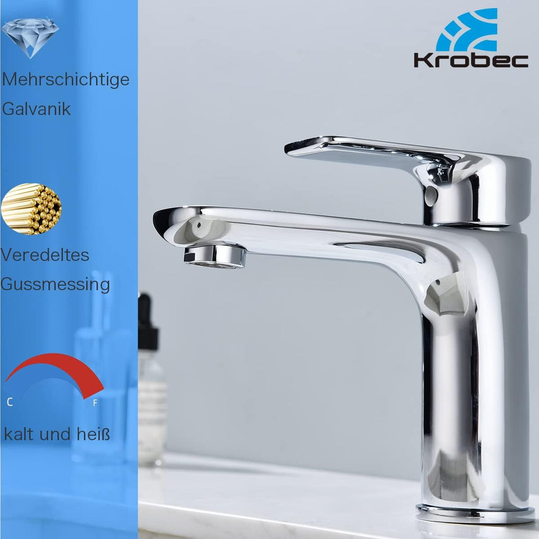 Krobec Wasserhahn Badezimmer Waschbecken Messing (Chrom), Chrom