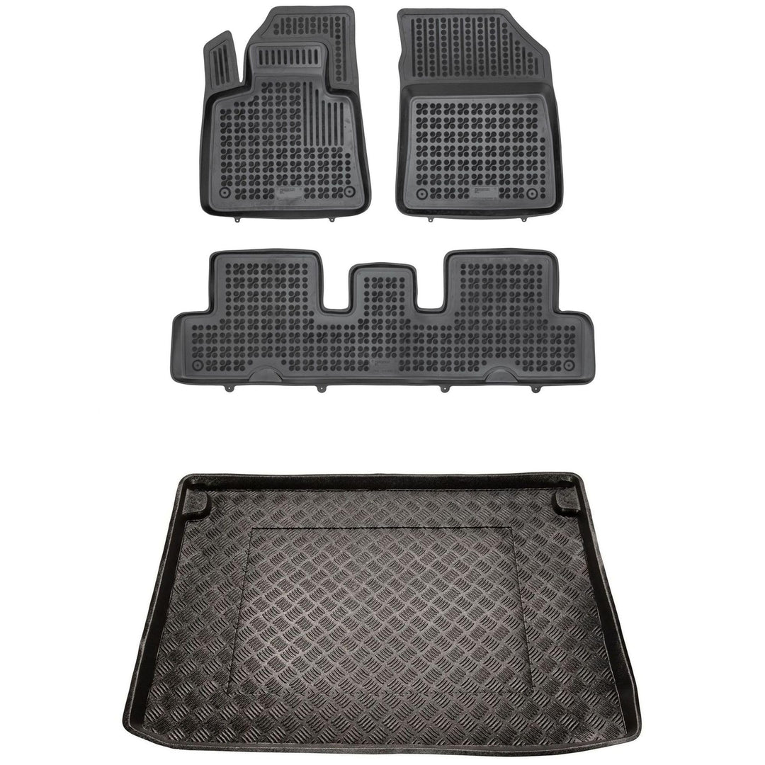 MOTOS Satz Gummifussmatten und PE Kofferraumwanne für Citroen C4 Grand Picasso II 2013-2018 Verbesse