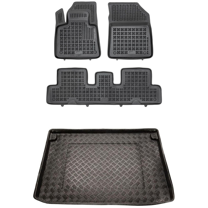 MOTOS Satz Gummifussmatten und PE Kofferraumwanne für Citroen C4 Grand Picasso II 2013-2018 Verbesse
