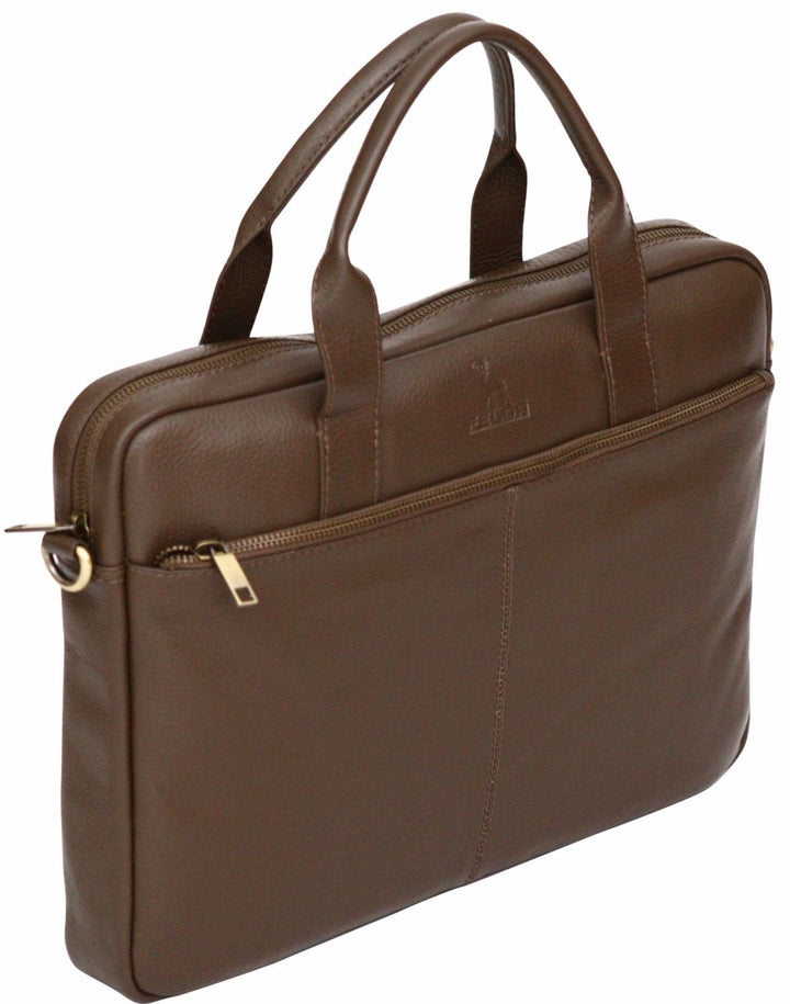 Aktentasche aus gekrispeltem Echtleder - Weiche Business-Tasche mit Zwei Griffen für Laptops bis 15.