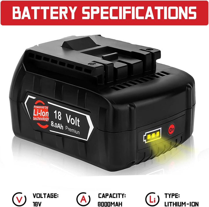 2X 18V 8.0Ah/8000mAh Ersatzakku für Bosch akku + Ladegerät für 14,4V-18V BAT618 BAT618G BAT609 BAT60