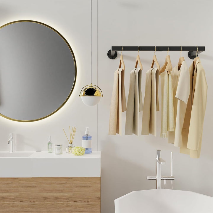 Yawinhe 64cm Kleiderstangen für die Wand, Industrieller Rohr Kleiderständer, Platzsparend, Wandregal