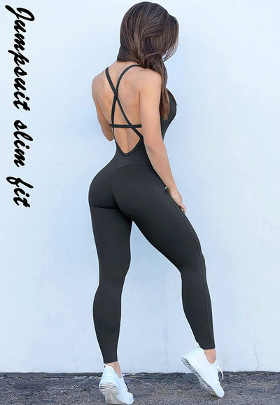 STARBILD Damen Yoga Jumpsuit Ärmellos Rückenfrei Eng Anliegender, Fitness Overall für Gym Workout, K