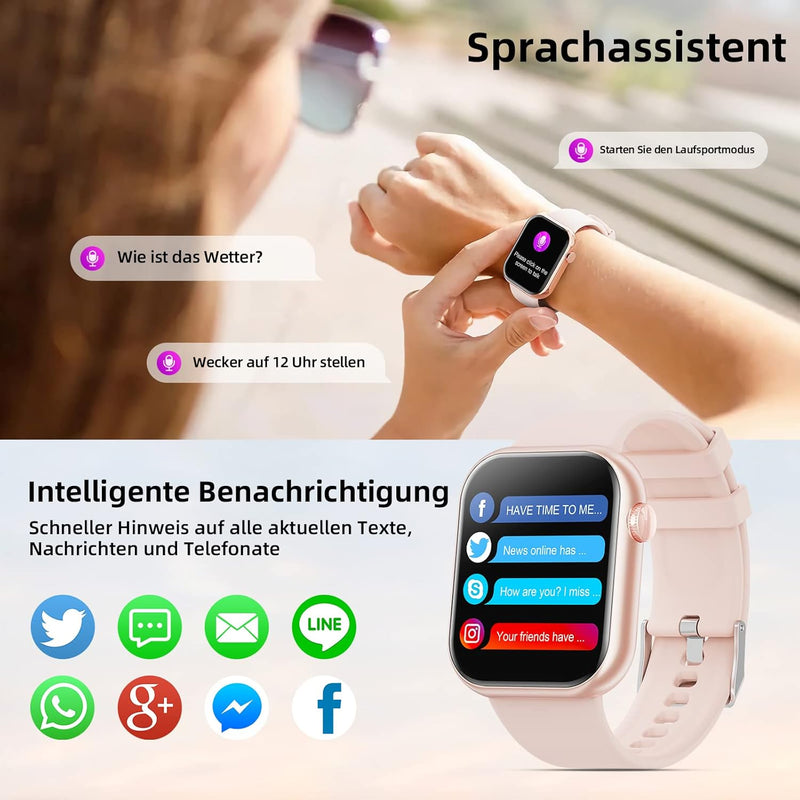 2023 Smartwatch für Herren und Damen, 1,85 Zoll (1,85 Zoll), Smartwatch mit Bluetooth-Anruf und Frei