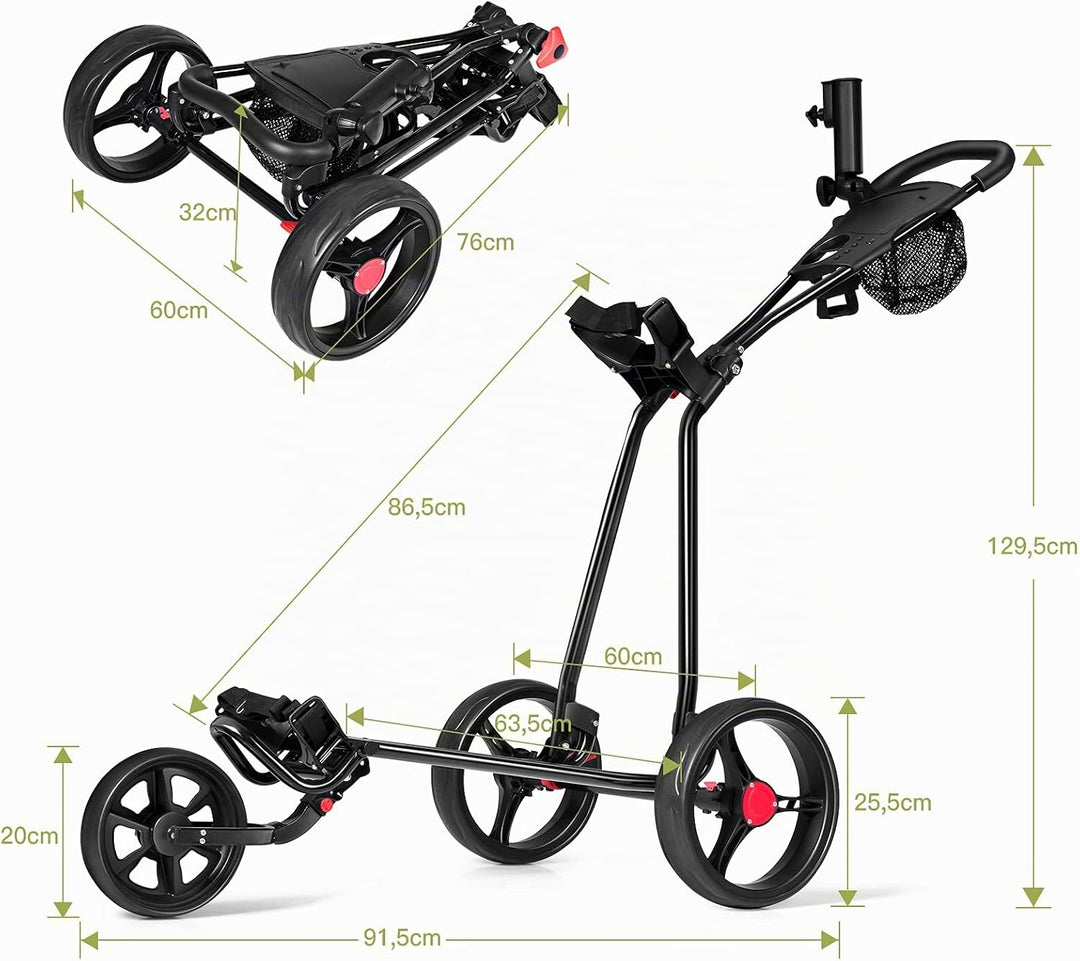 COSTWAY Golftrolley, Golftrolley 3 Rad Klappbar, Golf Trolley, Golfwagen Klappbar, Golf Trolleys, Go