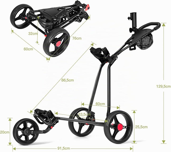 COSTWAY Golftrolley, Golftrolley 3 Rad Klappbar, Golf Trolley, Golfwagen Klappbar, Golf Trolleys, Go