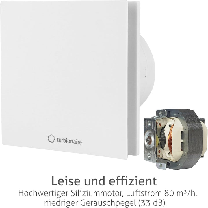 Turbionaire Arte 100 SW Badlüfter, 100mm, Weiss, Leise, Energiesparend, Mit perimetrale Luftansaugun