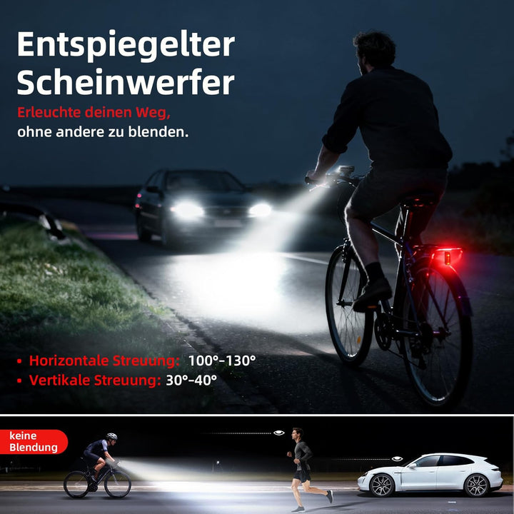 Fahrradlicht Set Fahrradleuchten-Set StVZO-zugelassen Beleuchtungsset, USB-C Aufladbar wasserdicht F