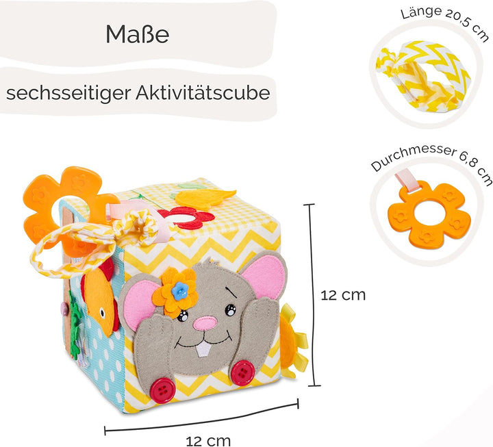 litfant® Original Busy Cube - Maus Mathilda | Der interaktive Motorikwürfel zur Förderung von Motori