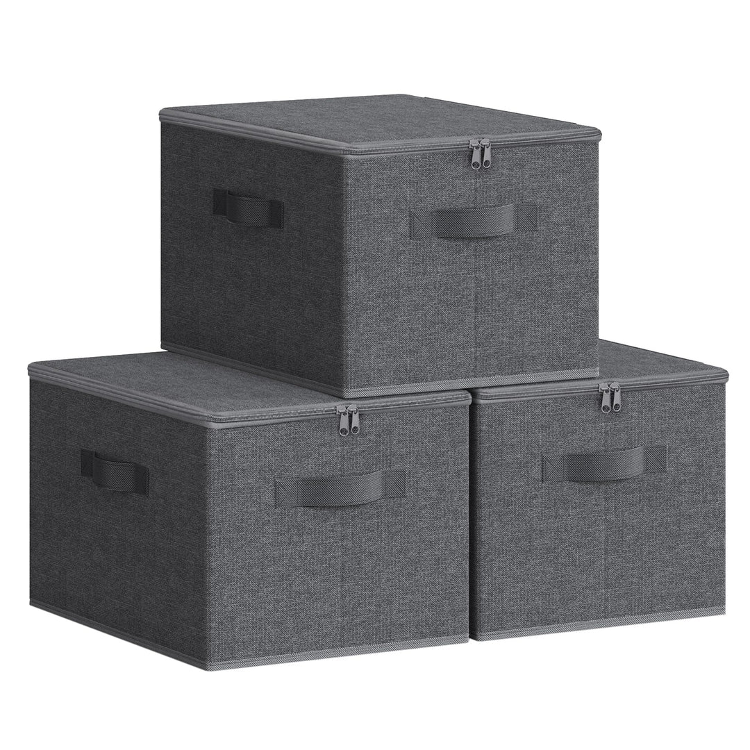 SONGMICS Aufbewahrungsbox mit Deckel, 3er Set, faltbare Stoffbox mit Griffen, Aufbewahrung für Kleid