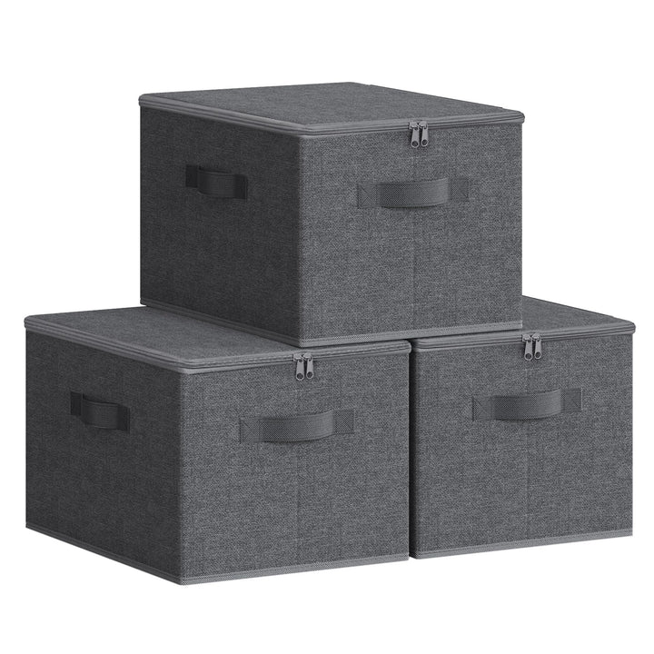 SONGMICS Aufbewahrungsbox mit Deckel, 3er Set, faltbare Stoffbox mit Griffen, Aufbewahrung für Kleid