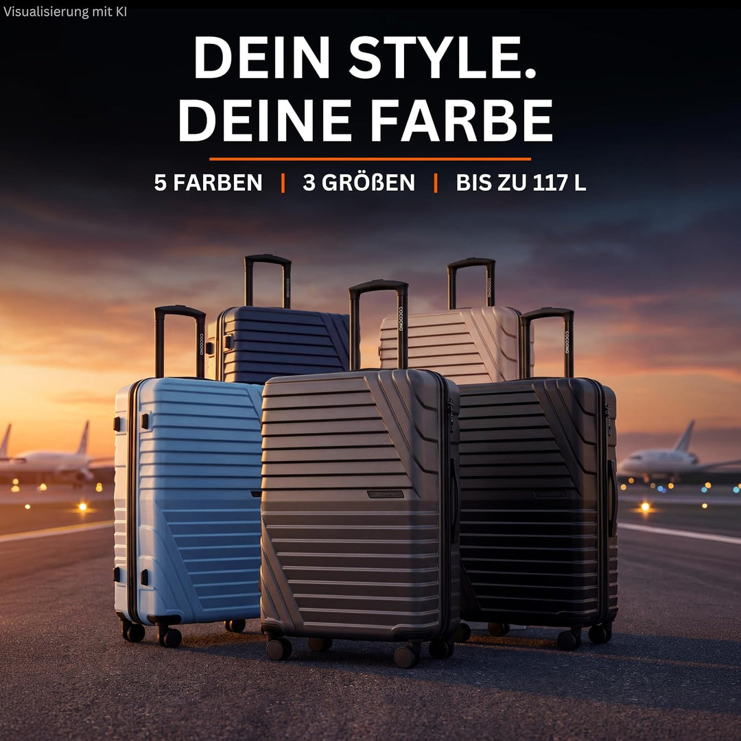 Hartschalenkoffer XL Gross - 100L Volumen erweiterbar auf 117L - 158cm Gurtmass - 8 Rollen 360° dreh