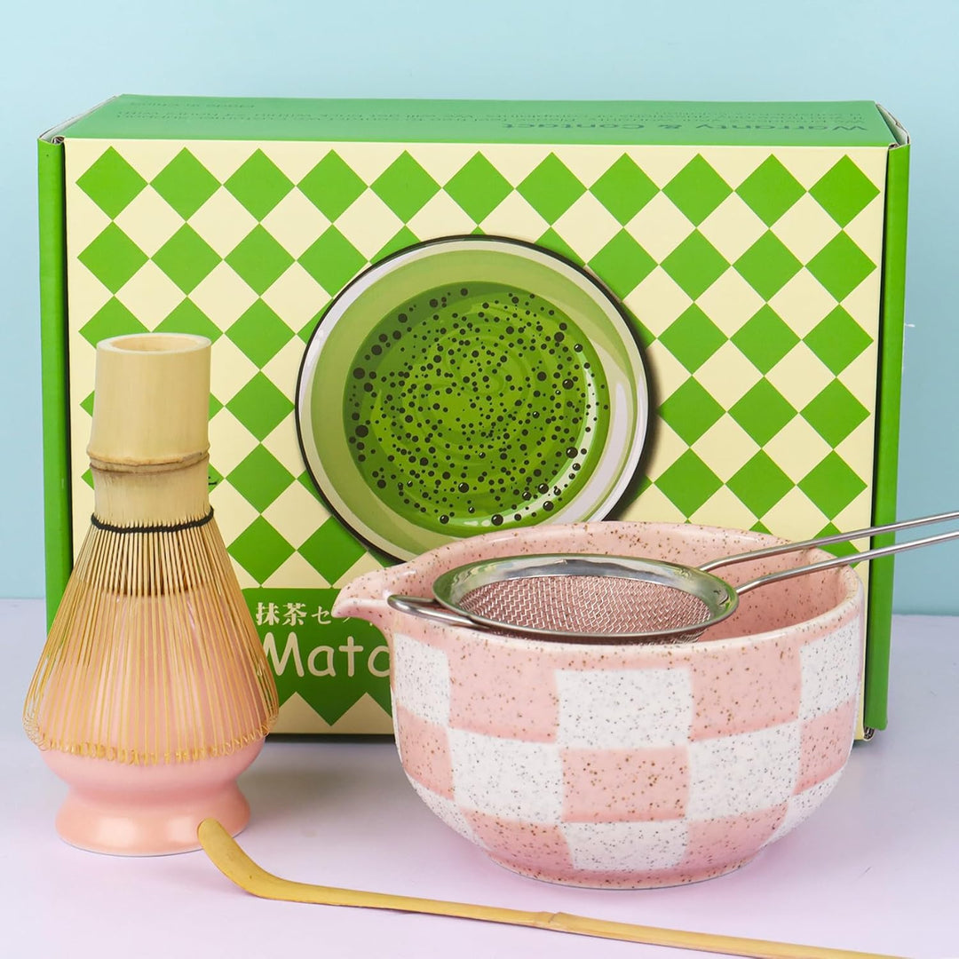 Matcha Set 5-teilig–Matcha Besen Set mit Matcha Schale, Matcha Tea Set Matcha Löffel(Rosa), Rosa