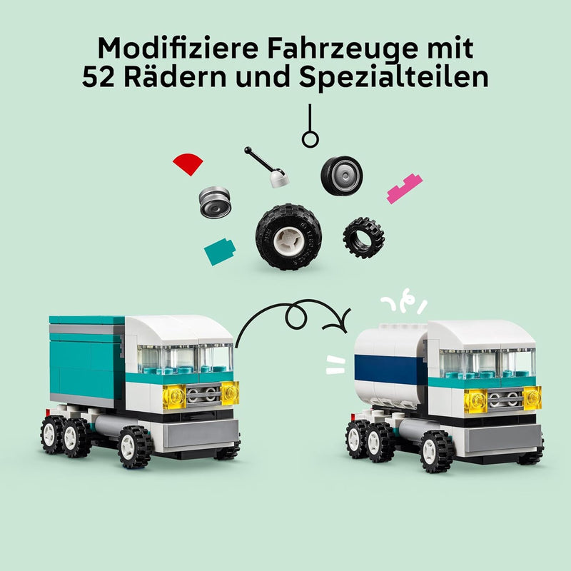 LEGO Classic Kreative Fahrzeuge, Bausteine-Set für Bunte Modellautos inkl. LKW, Polizeiauto und Bauf