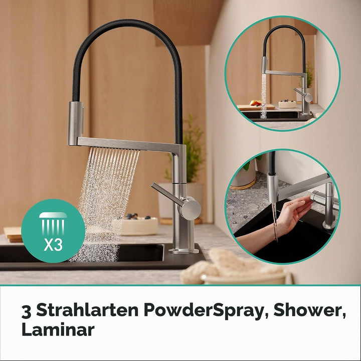 hansgrohe Talis Select M54 PowderSpray Küchenarmatur mit flexiblem Auslauf und Brause, SemiPro, 3 St