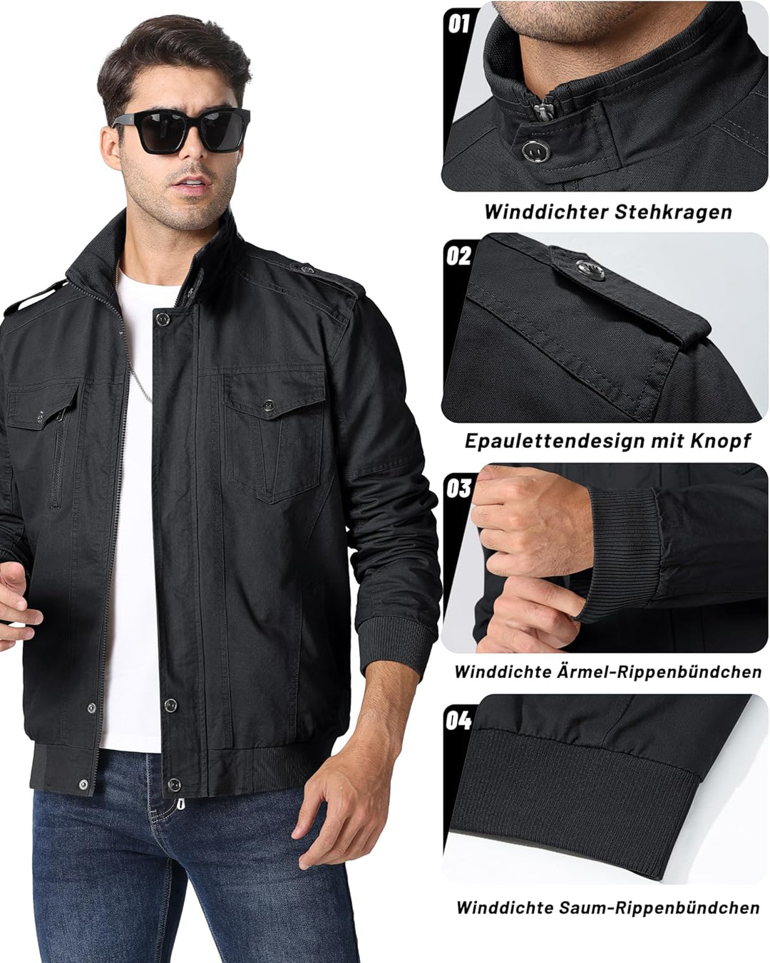 MAGCOMSEN Herren Übergangsjacke Cargo Outdoorjacke Winddicht Frühling Jacke Militär Armee Fliegerjac