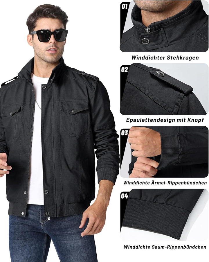 MAGCOMSEN Herren Übergangsjacke Cargo Outdoorjacke Winddicht Frühling Jacke Militär Armee Fliegerjac