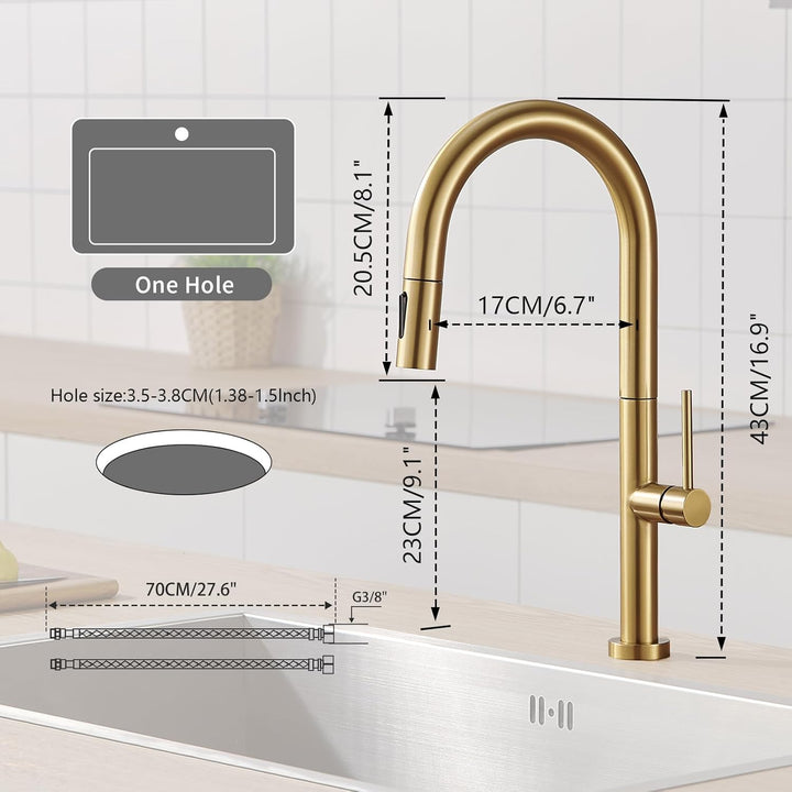 Wasserhahn Küche Gold, Hochdruck Küchenarmatur mit Herausziehbarer Brause, Hoher Bogen Armatur, Misc