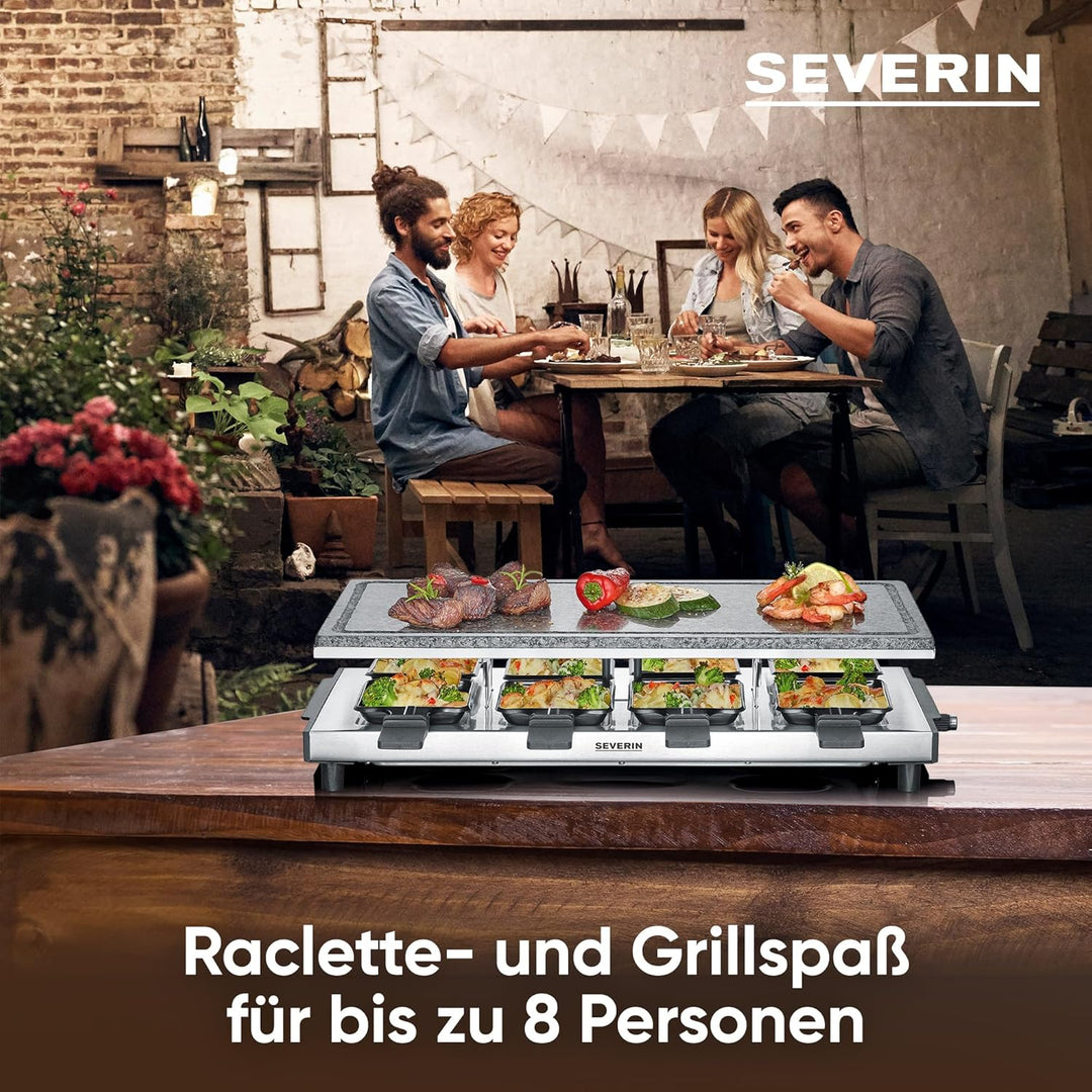 SEVERIN RG 2374 Raclette mit Naturgrillstein, 1700, Kunststoff/Edelstahl, schwarz Hochwertiges