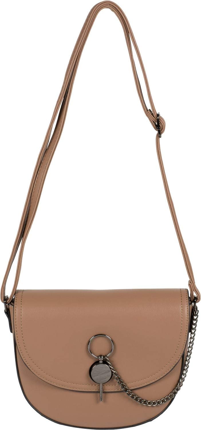 styleBREAKER Damen halbrunde Saddle Bag Umhängetasche einfarbig, Stift Verschluss und Kette, Schulte