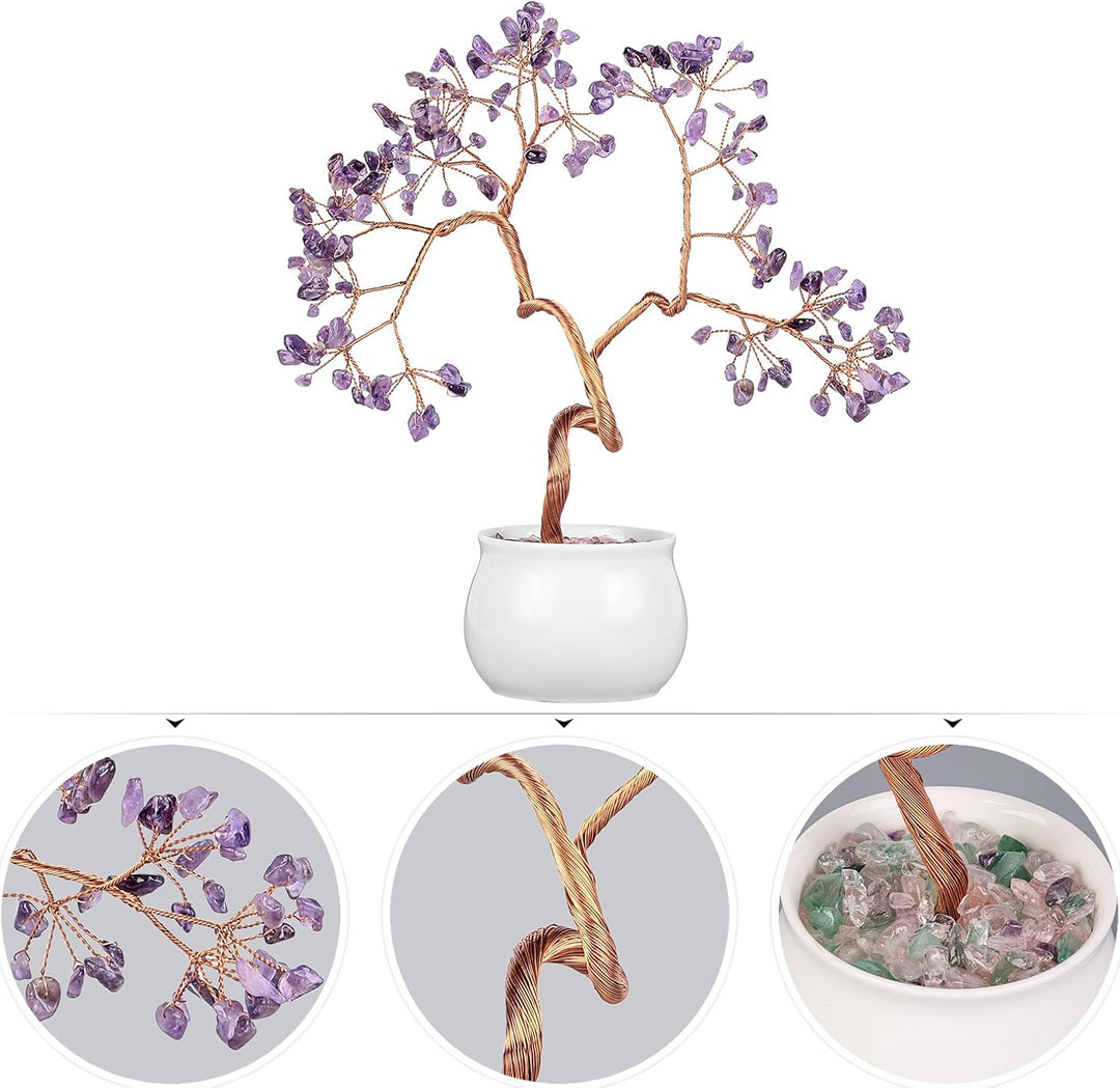 Nupuyai Amethyst Kristall Baum Feng Shui Edelstein Baum mit Keramische Basis, Glücksbaum, Geldbaum G